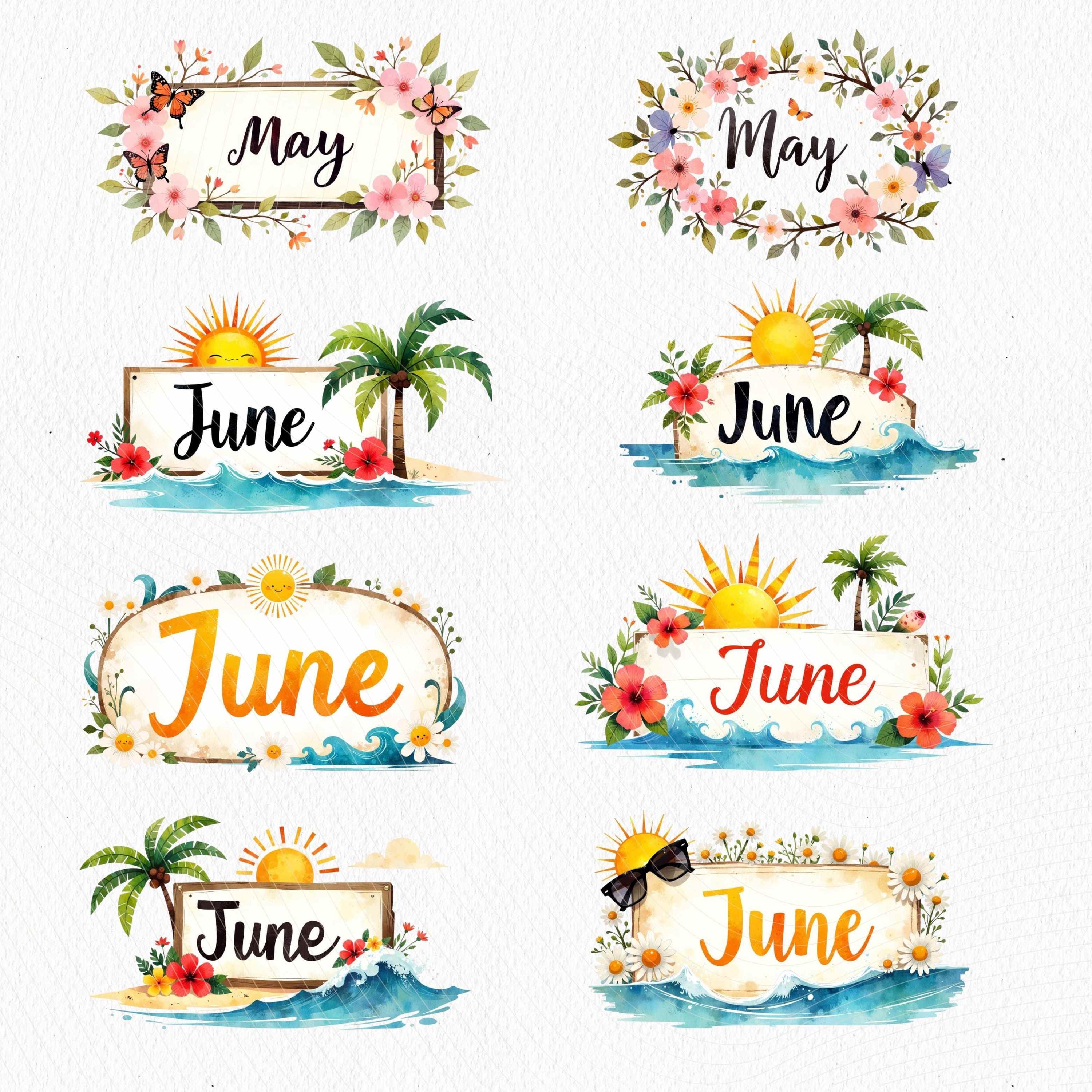 Months of the Year Clipart - Watercolor Month Name Graphics - Seasonal ...