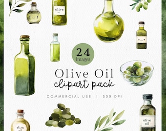 Botella de aceite de oliva, aceitunas en acuarela PNG, lindos gráficos de aceite de oliva, clipart de aceite de oliva kawaii, descarga digital, uso comercial