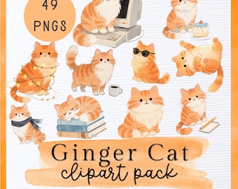 Orange Cat Clipart | Cute Ginger Cat PNG, Digital Download for Crafts & Decor | cat lover | Pet Lover | Kitten Clipart | kitten clipart