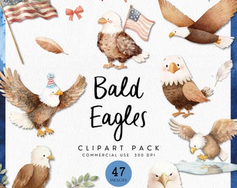 Weißkopfseeadler Clipart für Babyparty, Amerikanisches Mädchen, Bunt, Weißkopfseeadler, USA Party, 4. Juli Sammelalbum