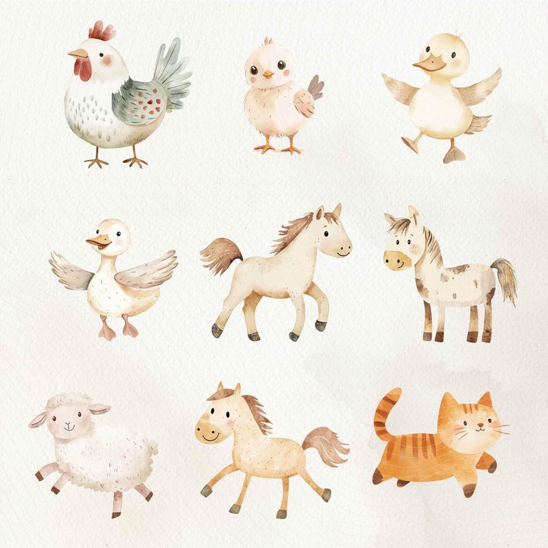 Cute Farm Animal Clipart for Birthday Baby Shower Invitation ...