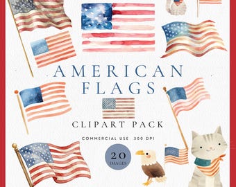 Aquarell amerikanische Flaggen Clipart, USA Flagge Grafik, Vereinigte Staaten von Amerika, veteranen Grafik, Vaterländische Militärflagge, USA Katze, Weißkopfseeadler