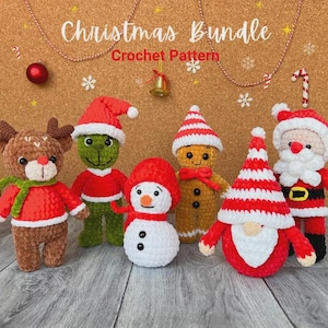 Christmas Crochet Pattern, 6in1 Crochet Pattern Bundle, Grinch Crochet, Gnome Crochet, Christmas Amigurumi, Santa Reindeer GingerBread