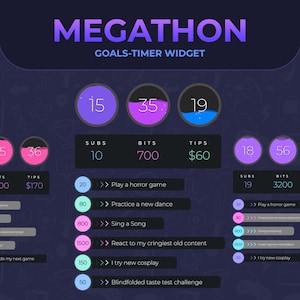 Megathon Widget | Countdown, Ziele, Anweisungen | Subathon Stream Widget
