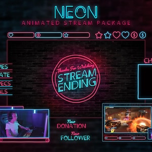 Neon Sign Animated Stream Overlay Package | Webcam | Chat | Alerts | Screens | Overlays