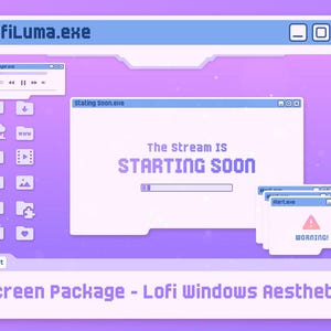 Söt rosa lila Stream-skärmpaket – Kawaii Windows-estetiskt överlägg – Börjar snart, BRB, Slutar, Offline – VTuber Pastellfärgade Twitch-skärmar
