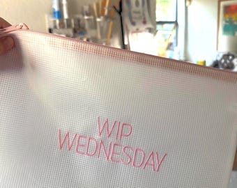 Needlepoint NDLPT Project Bag; WIP WEDNESDAY; zipper pouch nylon mesh storage bag for finished WIPs, Stash and Tools