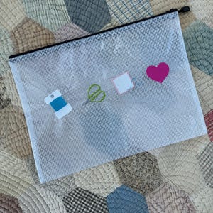 Needlepoint NDLPT Project Bag; Needlepoint ICONS; zipper pouch nylon mesh storage bag for WIPs, Stash and Tools