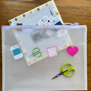 ICONS Needlepoint-projektväska, förvaring i nylonnät med dragkedja, broderikondesign