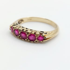9ct Gold Five Stone Ruby Ring