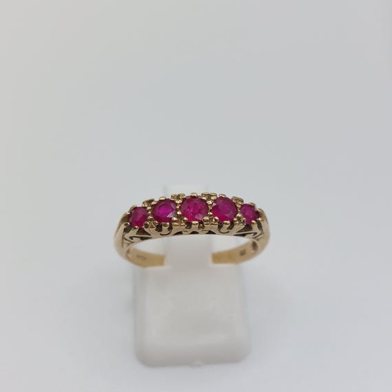 9ct Gold Five Stone Ruby Ring - image 1