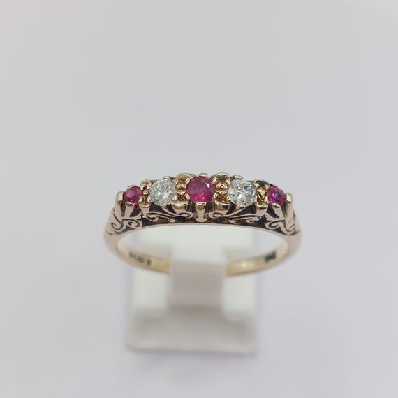 Ruby & Diamond 9ct Gold Ring - image 1
