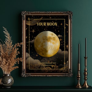 Poster personalizzato con fasi lunari / Arte murale con fasi lunari / Decorazioni celesti per la casa / Regalo con fasi lunari per data / Grafico lunare personalizzato