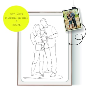 Custom Line Art with Background, Personalized portrait from photo, Gift for her, Digital Drawing, Family illustration, wedding gift