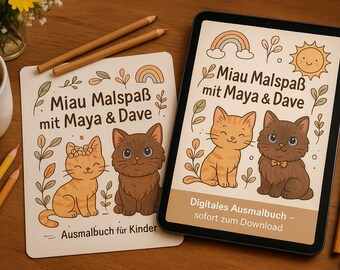 ニャーのぬりえを楽しむ – 子供向けのぬりえ |印刷用 PDF 塗り絵 |猫のボヘミアンデザイン |デジタルダウンロード A4