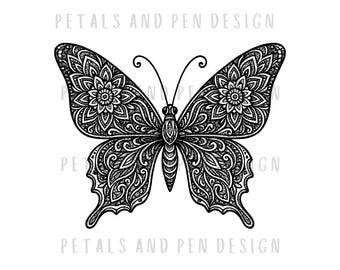 Mandala Butterfly SVG, PNG | Intricate Zentangle Butterfly Clipart Cut File for Cricut & Silhouette | Digital Download