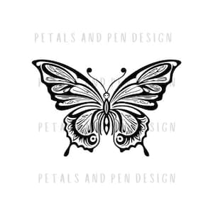 Verziertes Line Art Schmetterling Tattoo, SVG Schmetterling Tattoo, PNG Schmetterling, Insekt Bild, Handgezeichnetes Design, Cricut, Silhouette, Merch Decor