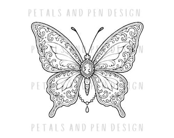 Bridgerton-Inspired Butterfly Tattoo, SVG Butterfly Tattoo, PNG Butterfly, Insect Image, Botanical Design, Cricut, Silhouette, Tattoo