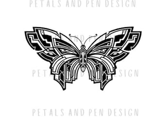 Art Deco Butterfly Tattoo, SVG Butterfly Tattoo, PNG Butterfly, Hand-Drawn Design, Art Deco svg, Cricut, Silhouette Cameo, Small Business