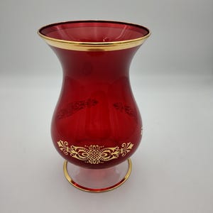Vintage Ruby Red Crystal Vase | 24K Gold Encrusted Italian Art Glass