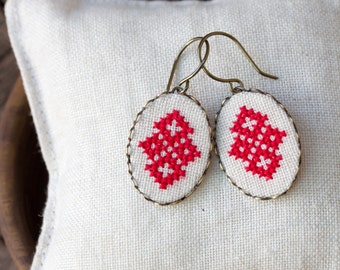 Dangle earrings with cross stitch - Ethnic collection e001