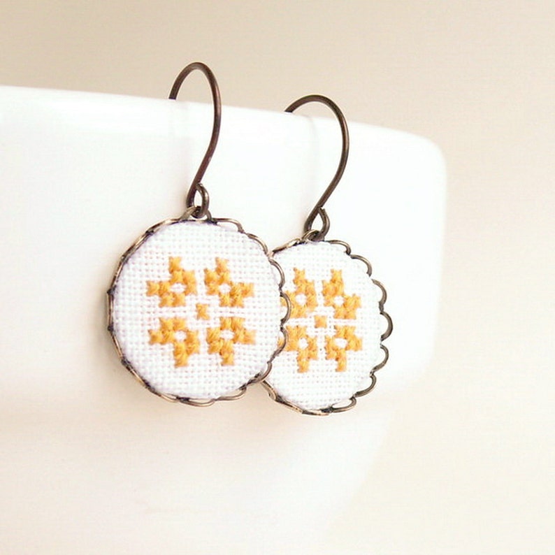 Cross Stitch Earrings With Ethnic Embroidery E002 Etsy