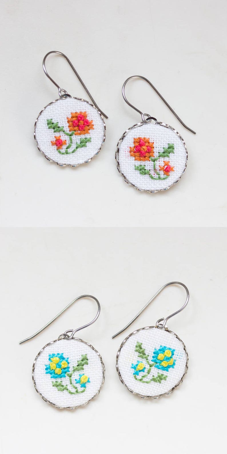 Dangle earrings with hand embroidered flowers e011 image 5