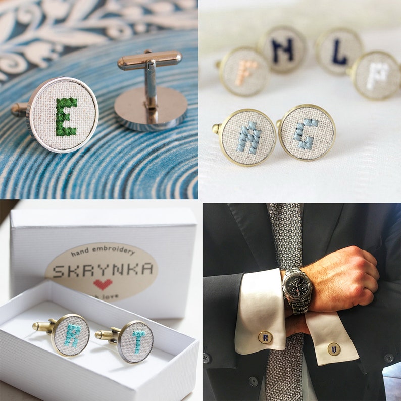 Personalized cufflinks, Initials cufflinks for groomsmen, Custom wedding cuff links customizable color image 4