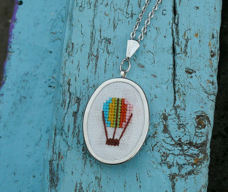 Hand Embroidered Necklace Hot Air Balloon N047 Etsy