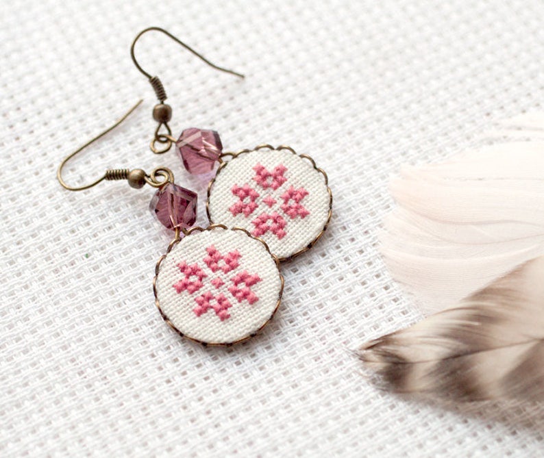 Cross Stitch Earrings With Ethnic Embroidery E002 Etsy