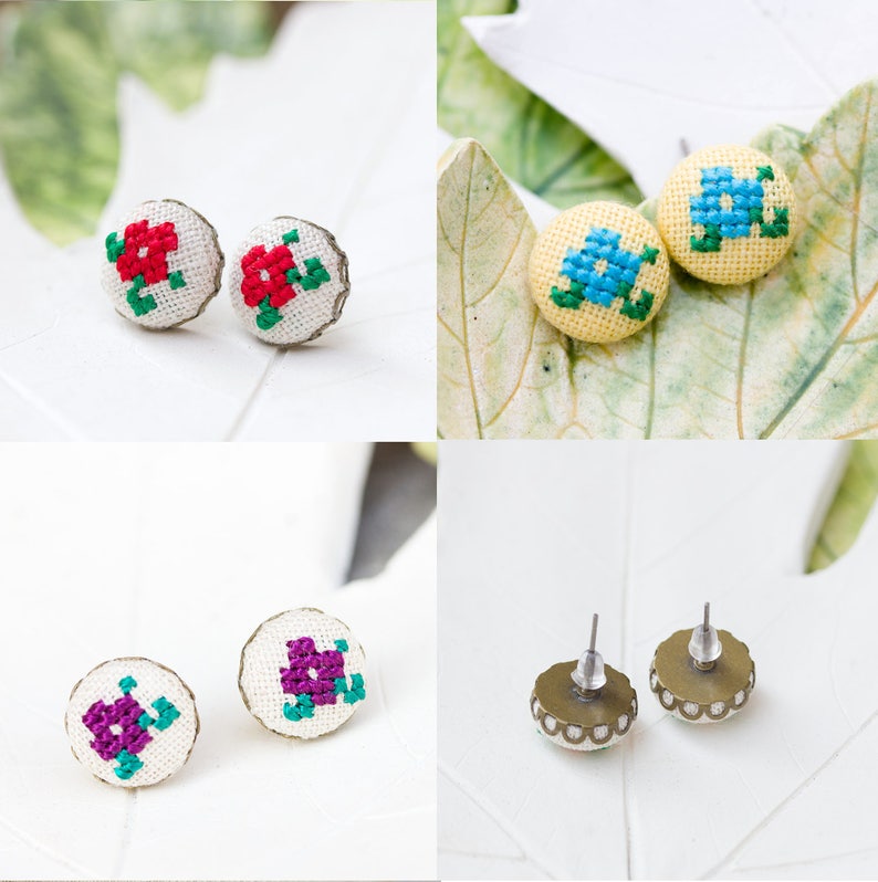 Tiny violet stud earrings floral button studs e004 image 5