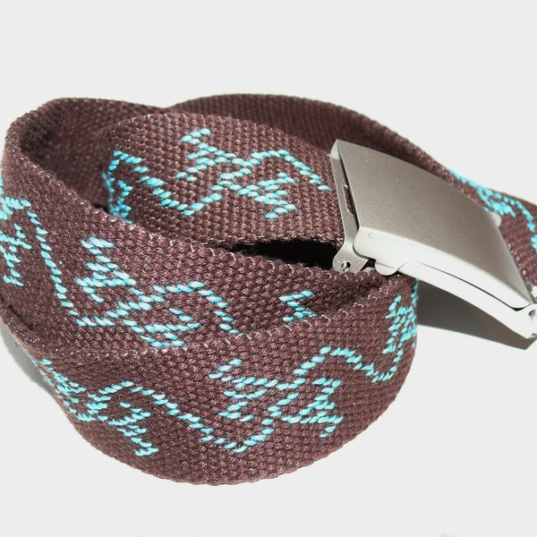 Hand embroidered turquoise on brown cotton belt christmasinjuly CIJ