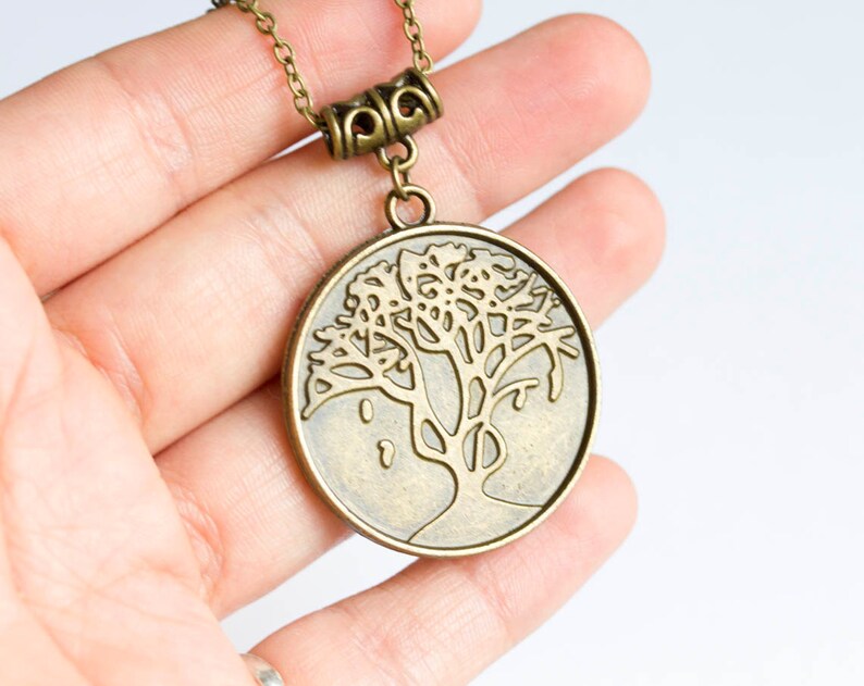 Autumn tree necklace doublesided necklace with cross stitch Etsy