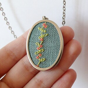 Hand embroidered necklace Branch of berries n006 image 4