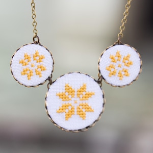 Hand embroidered necklace with cross stitch embroidery n009