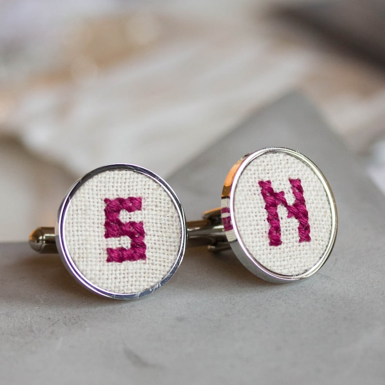 Personalized cufflinks, Initials cufflinks for groomsmen, Custom wedding cuff links customizable color image 3