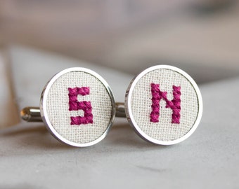 Personalized cufflinks, Initials cufflinks for groomsmen, Custom wedding cuff links - customizable color