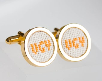 Personalized cufflinks, Monogram cufflinks for groomsmen, Custom wedding cuff links - golden toned