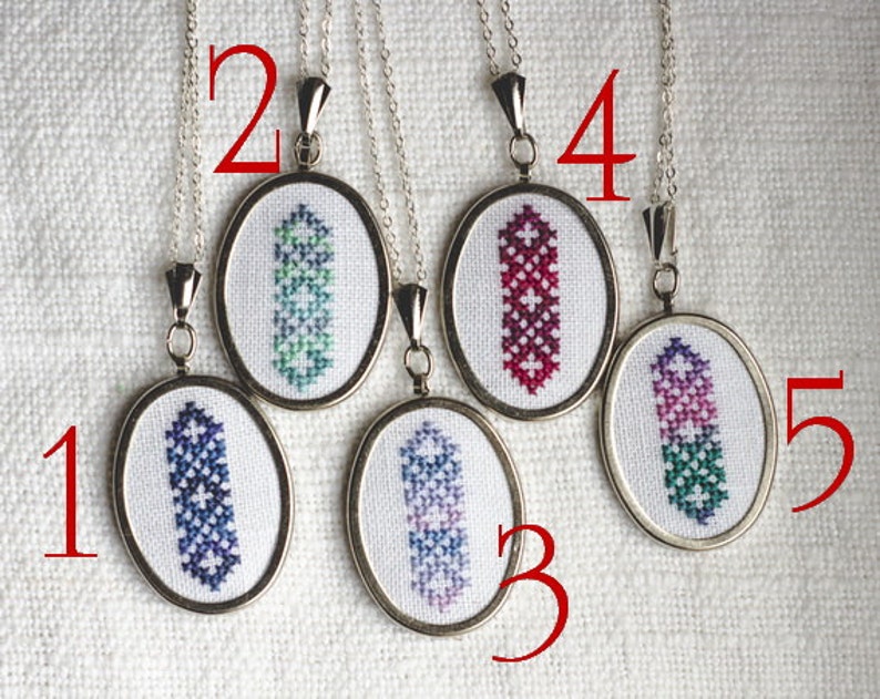 Cross stitch necklace, custom melange color, ethnic Slavic embroidery n001m image 2