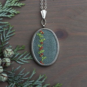 Hand embroidered necklace Branch of berries n006 image 2