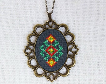 Cross stitch necklace with Ukrainian embroidery n067
