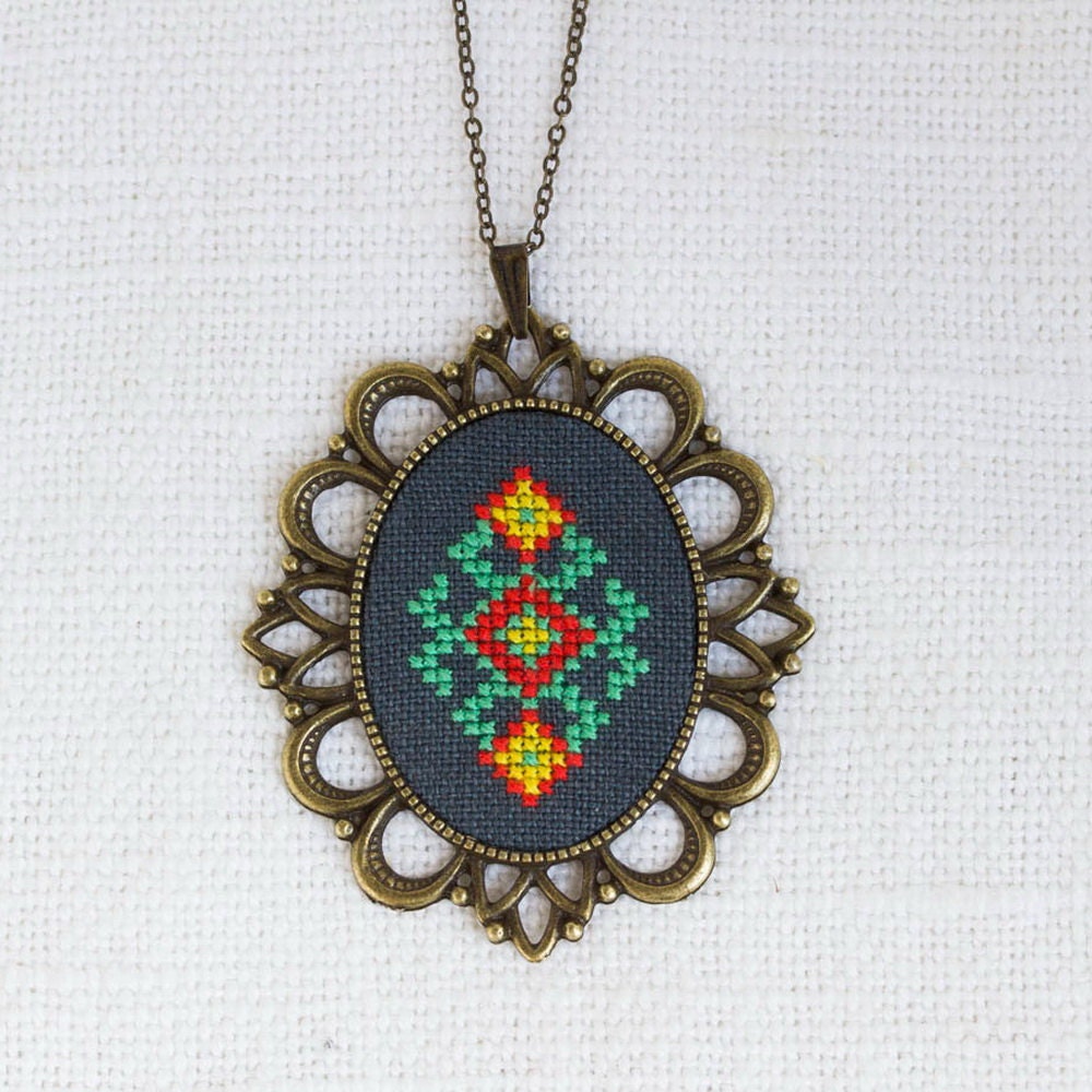 Cross stitch necklace with Ukrainian embroidery n067 Etsy