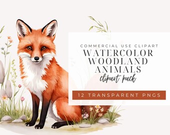 Watercolor Woodland Animals on Grass PNG | Cute Forest Animals Clipart | Nature-Themed Digital Download | Transparent Background