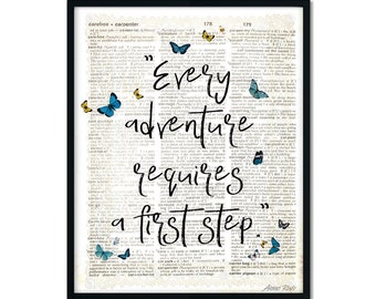 Alice in Wonderland Decoration, Book Poster, Printable Wall Art, Mad Hatter Tea Party, Quotes, Every Adventure requires, Digital Print, Jpg