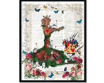 Alice in Wonderland Decoration, Book Poster, Printable Wall Art, Mad Hatter Tea Party, Queen, Rabbit, Nursery Room, Digital Print, Jpg