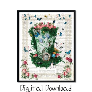 Alice in Wonderland Decoration, Book Poster, Printable Wall Art, Mad Hatter Tea Party, White Hat House, Nursery Room, Digital Print, Jpg