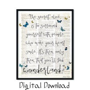 Alice in Wonderland Decoration, Book Poster, Printable Wall Art, Mad Hatter Tea Party, Quotes, The Secret is to surround, Digital Print, Jpg