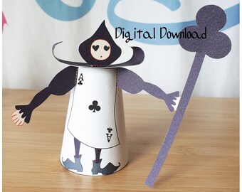 Decorazione Alice nel Paese delle Meraviglie, modello di biglietto da 4,7" con motivo unico, trifoglio A, Tea Party del Cappellaio Matto, bomboniere, Og