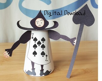 Decorazione Alice nel Paese delle Meraviglie, modello di carta soldato da 4,7" incluso modello unico, vanga n. 7, Tea Party del Cappellaio Matto, Og