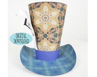 Decorazione Alice nel Paese delle Meraviglie, modello mini cappello a cilindro da 3" Cappellaio Matto con motivo unico, Arabesco floreale, Tea Party, Bomboniera, Zh1A